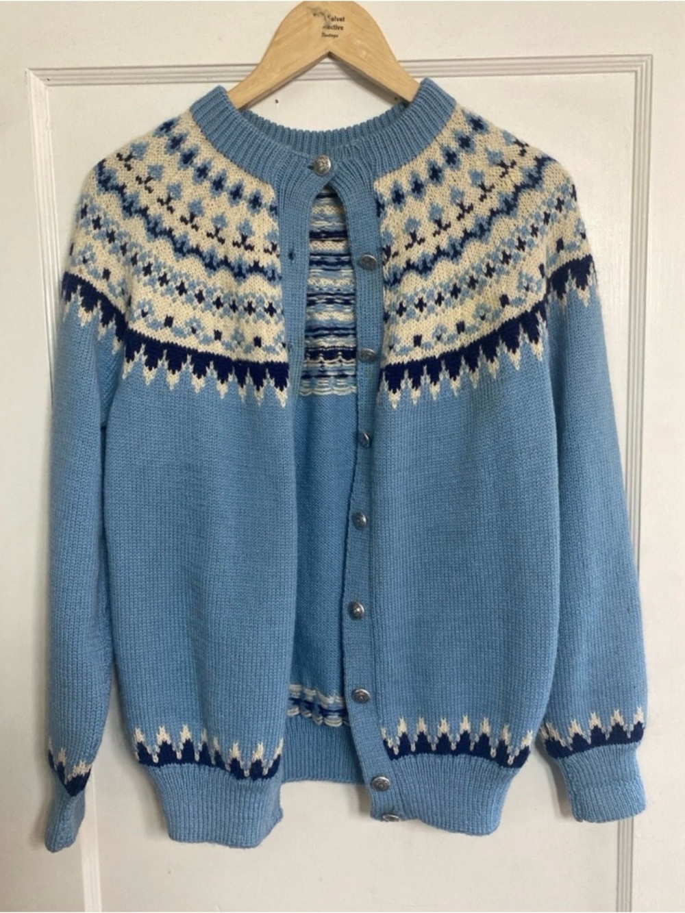 Light Blue Knit Wool Cardigan Sweater - Norway